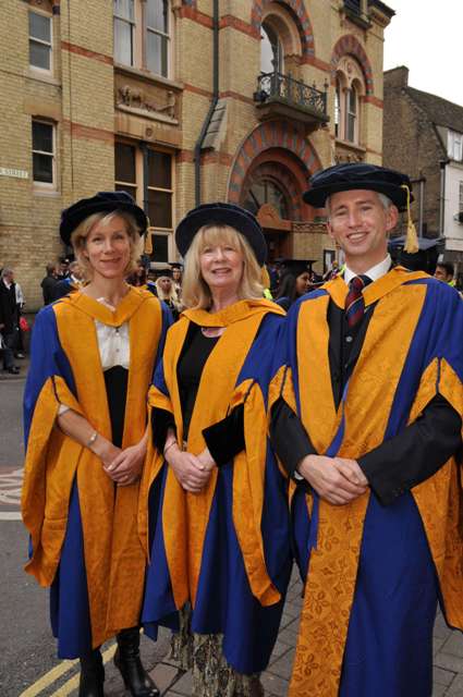 Juliet Stevenson CBE, Bryony Pawinska and Grahame Davies after the ceremony in Cambridge